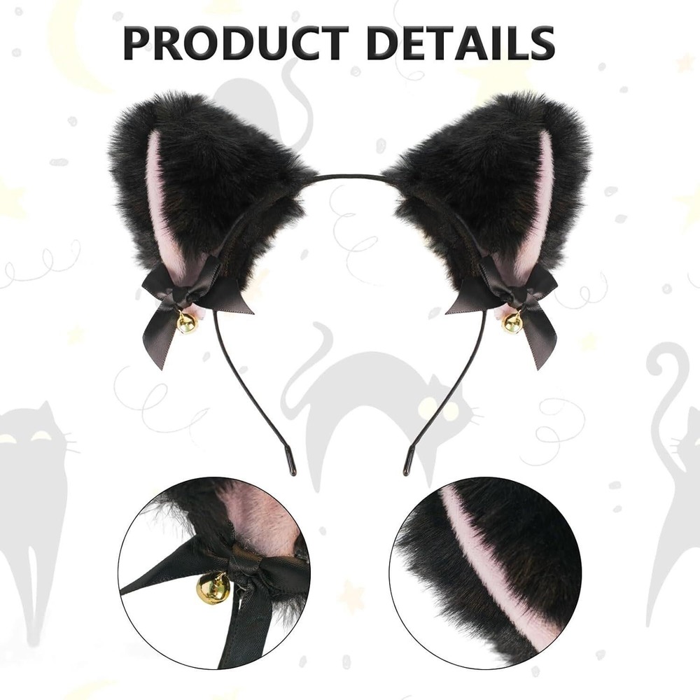 Halloween Plush Cat Animal Costume Set Ears, Paw Gloves, Choker, Headband & Tail - Picture 3 of 10